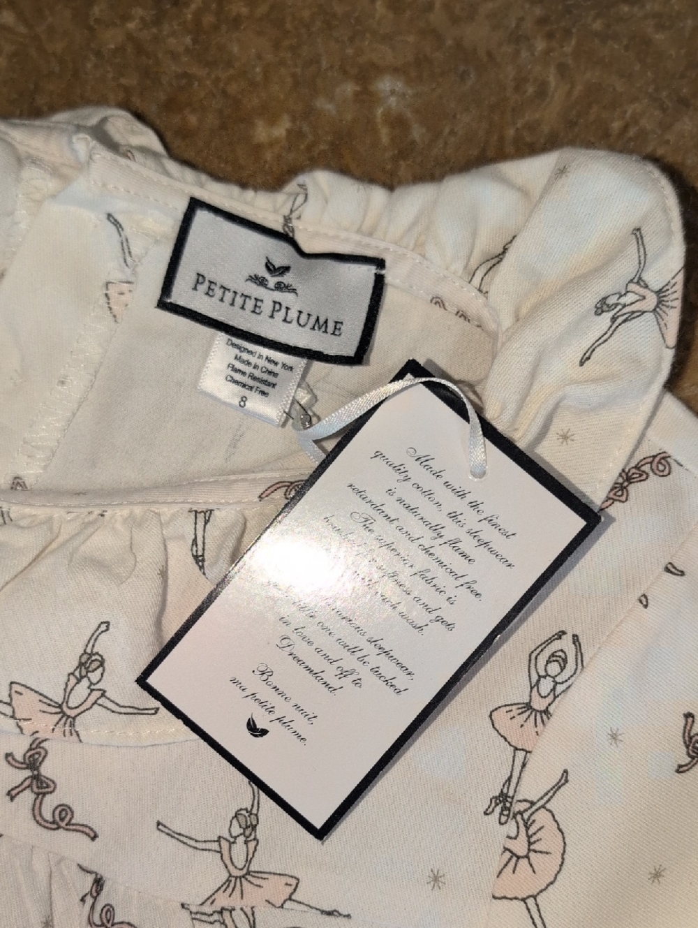 Petite Plume girl's nightgown. Pink ballerina and bow print. Size 8. - Picture 2 of 4